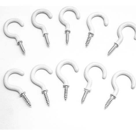 10 Pack Outdoor White Cup Hooks for Walls and Ceilings Hanging Lighting (1/3)