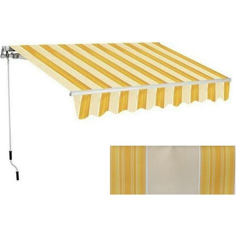 Tenda da Sole con Manovella a Barra Quadra per Balcone Eco - Colore: Rigato Giallo/Bianco - Formato: 4 x 3 m (1/2)