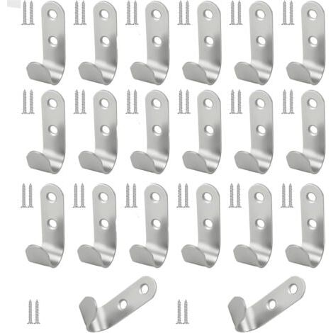 20 Pièces Crochets à 2 Trous en Acier Inoxydable J avec Vis, 45x15 mm Crochets Métalliques Étanches pour Bâche, Argent Lourds Crochet pour Bache pour Remorque, pour Garage, Camping, Jardin (1/4)