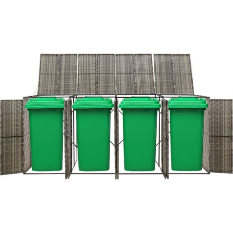 Vidaxl – Abri à poubelles quadruple 274x80x117 cm – Résine tressée durable – Cadre en acier – Accès facile avec couvercle et portes verrouillables