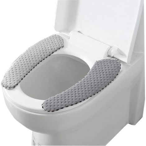 paio di copriwater grigi, copriwater spessi per bagno, copriwater spessi e caldi autoadesivi (1/5)