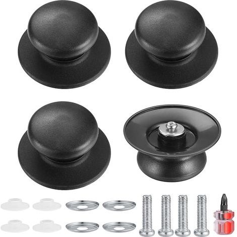 Paquet de 4 Casserole Couvercle Boutons, Boutons de Couvercle de Pot, Ustensiles de Cuisine Remplacement Boutons Universelle, Bouchons Poignées de Rechange - Noir (1/5)
