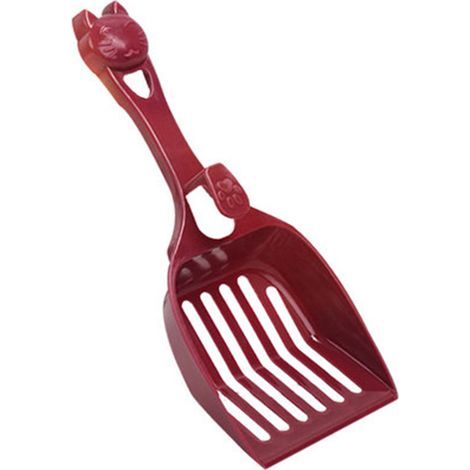 Pala para arena de gato, pala metálica para arena, pala para basura, pala para estiércol, mango largo para perros y gatos, vino tinto (1/4)