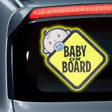 Lot de 3 autocollants « Baby on Board » pour voitures, panneaux d'avertissement « Baby on Board » - Haute intensité - Réfléchissants et imperméables - En vinyle - Transparents lors de la marche (1/5)