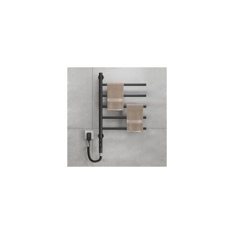 Porte-serviettes chauffant électrique, chauffe-serviettes pivotant, support de séchage mural, chauffe-serviettes en acier inoxydable 5 pièces, avec minuterie intégrée, 1 heure à 8 heures, 82 watts, no (1/4)