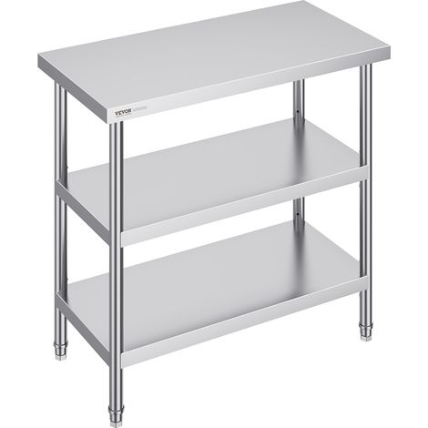 VEVOR Tavolo per La Preparazione degli Alimenti in Acciaio Inossidabile, Tavolo da Lavoro da Cucina Commerciale 457 x 914 x 864 mm 2 Ripiani Inferiori Regolabili, per Barbecue, Cucina, Casa, Garage