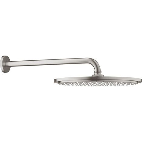 Grohe Rainshower - Soffione doccia Cosmopolitan 310 con braccio 38 cm, getto singolo, supersteel 26066DC0