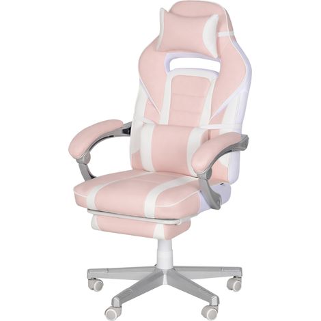 Chaise gaming, fauteuil gaming ergonomique avec repose-pieds, hauteur réglable, dossier inclinable, 63x63x123cm, rose
