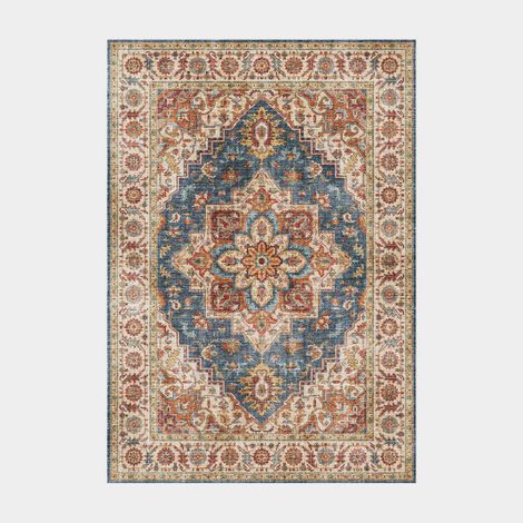 Tapis doux à motif oriental - Leïla - Marron et bleu - 160 x 230 cm (1/5)