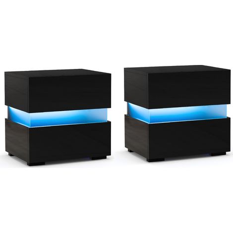 Tavolino comodino a LED con cassetti e telecomando Comodino con 22 modalità di luce 10 velocità e 5 luminosità Nero (1/4)