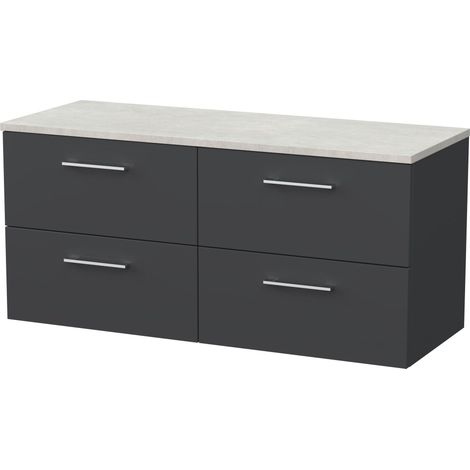 Pershall Contemporary Wall Hung 4 Drawer Vanity Unit with Laminate Worktop, 1200mm, Dark Grey