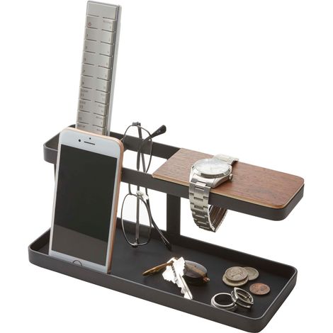 2300 TOWER Organiseur de bureau, noir, acier/bois, design minimaliste, 24,5 x 9,7 x 11,3 cm (LxPxH) (1/5)