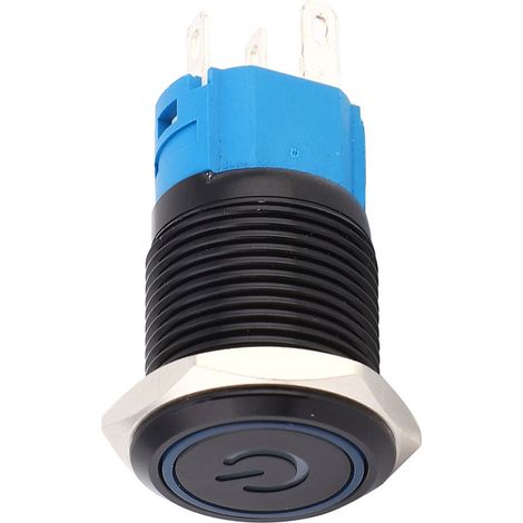 2 interrupteurs métalliques noirs autobloquants avec indice de protection IP65, voyant LED et symbole 16 mm (bleu 220 V CA) (1/5)