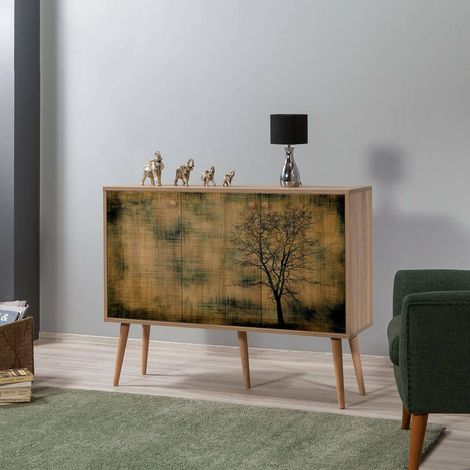 Cómoda Haratan, Aparador 3 Estantes, Puerta Abatible, 3 Puertas, 120x36x90h cm Roble Marrón (1/5)