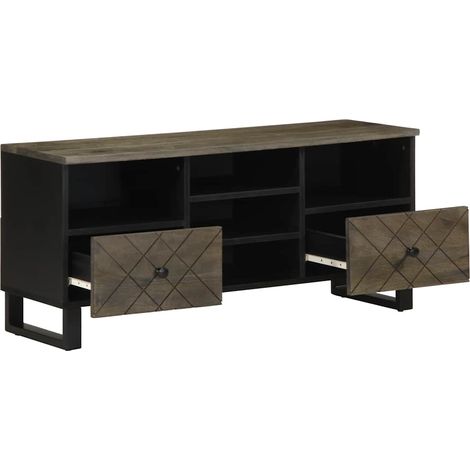 Meuble TV Banc TV Meuble de rangement - noir 100x33x46 cm bois massif de manguier fr2545 - Maison La Vie