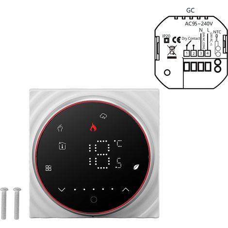 Smart Thermostat 1 Week Programmable LED Display Recessed Rectangle Base Digital Thermostat AC95‑240V for Boiler Heating System Black