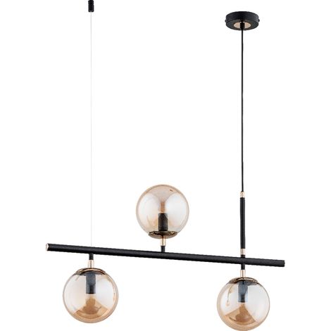 Suspension barre moderne noire 3xE14 verres ambrés Alfa (1/3)