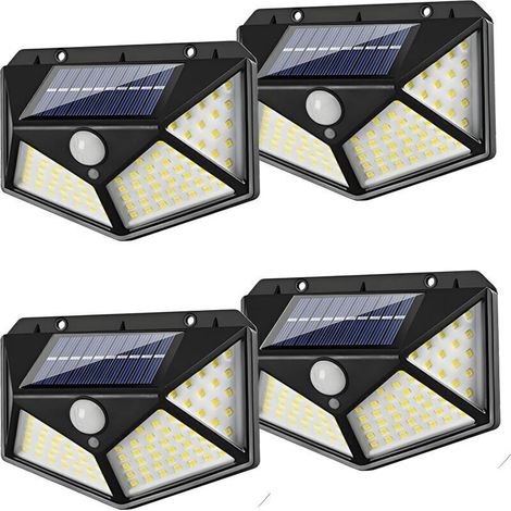 Lot de 4 lampes solaires de sécurité d'extérieur avec détecteur de mouvement, 114 LED, 700 lm, grand angle de 270°, batterie 1200 mAh, détection de 5 m, étanchéité IP65, 3 modes, applique