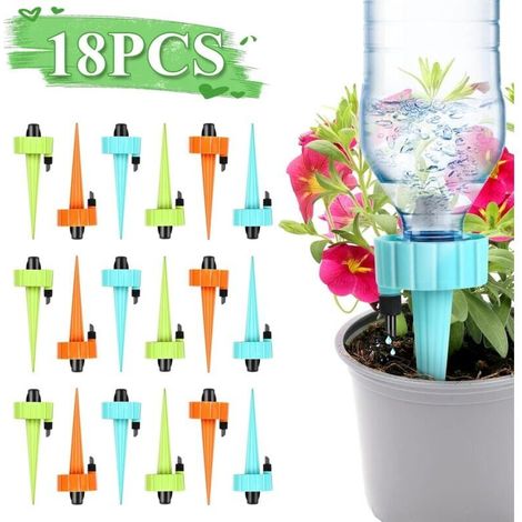 Lot de 18 Irrigation Goutte à Goutte Kit, Goutte à Goutte Bouteille, Kit Automatiques D'arrosage Système Réglable vannes Arroseurs pour Plantes en pot pour Jardin, Balcon, Vacances, Fleurs (Multi)