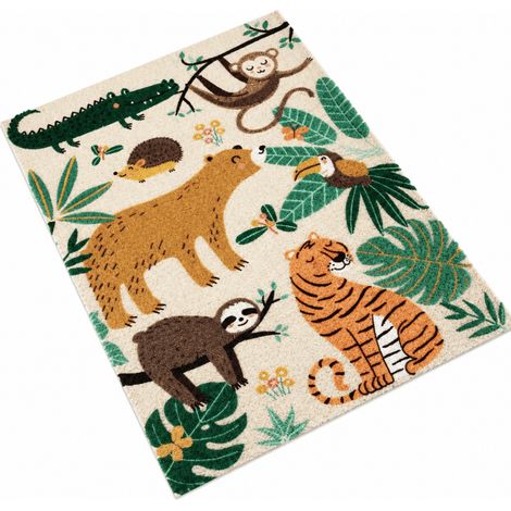 Alfombra de forro polar con estampado de selva, antideslizante, 160 x 120 cm, multicolor (1/5)
