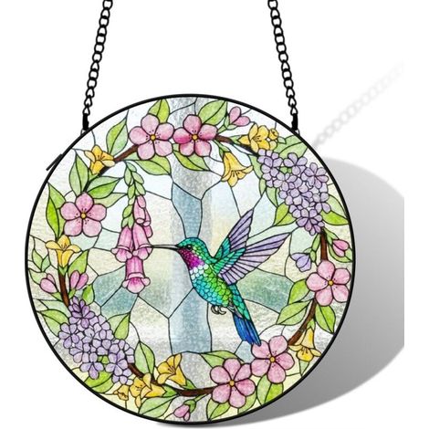 Attrape-soleil vitrail colibri 20 cm décoration fenêtre lumineuse suspension cadeau anniversaire (1/5)