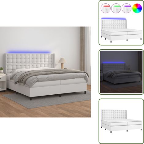 Sommier à lattes de lit matelas LED Blanc 200x200 cm Similicuir - Lit Plateforme - Lit Capitonné - Lit Design - Lit Moderne - Lit Double (1/5)