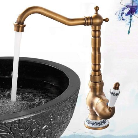 Cuisine Familiale Moderne et Salle de Bains Robinet Cuivre Antique Robinet Mitigeur de à Levier Robinets de Lavabo Avec Bec Pivotant Rétro Robinet D'évier (1/5)