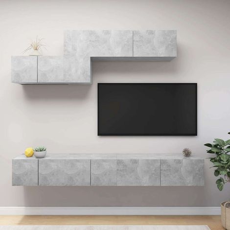 vidaXL Set muebles de salón TV 6 pzas madera ingeniería gris hormigón (1/5)