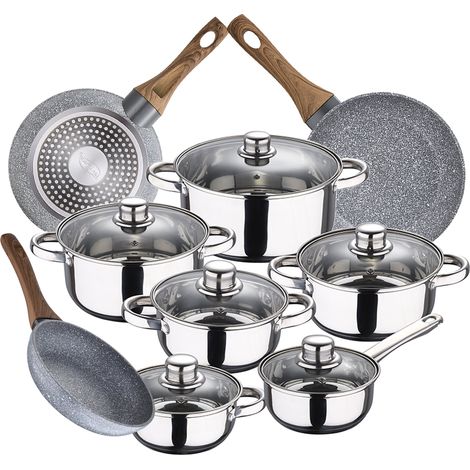 Bateria de cocina 12 piezas SAN IGNACIO Cassel en acero inoxidable con juego de sartenes (20/24/28 cm) SAN IGNACIO Daimiel en aluminio forjado (1/5)