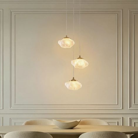 [GEBRAUCHT] B-Ware Lindby Hängelampe Hängeleuchte Piatra LED Pendelleuchte 3-flammig opal messing (1/2)