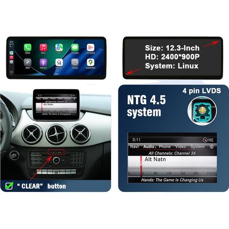 CarPlay, alta risoluzione, installazione semplice, compatibile con Mercedes Benz Classe B W246 W245 NTG4.5/5.0 2012-2018, 12,3 pollici NTG 4.5 (1/2)