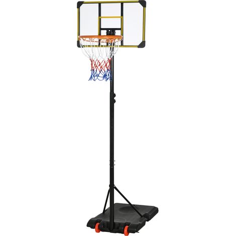 Panier de Basket pour Adultes, Hauteur Réglable 2.1-2.4 m, Roues et Base Rembourrée, Jaune (1/5)