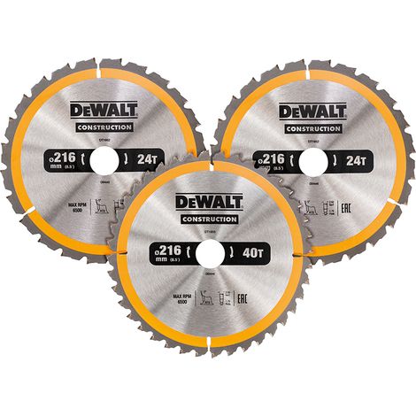DEWALT DT1962 Construction Circular Saw Blade 3 Pack 216 x 30mm 2 x 24T 1 x 40T DEWDT1962QZ