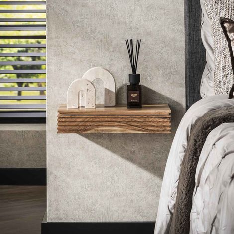 M&S – Lot de 2 chevets en bois d'acacia naturel – 1 tiroir – Dimensions 40x25x8 cm – Fixation murale incluse