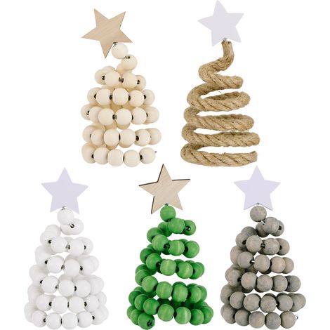 5 decorazioni natalizie: albero di Natale con perline di legno, albero di Natale in legno, piccole decorazioni da scrivania. (1/5)