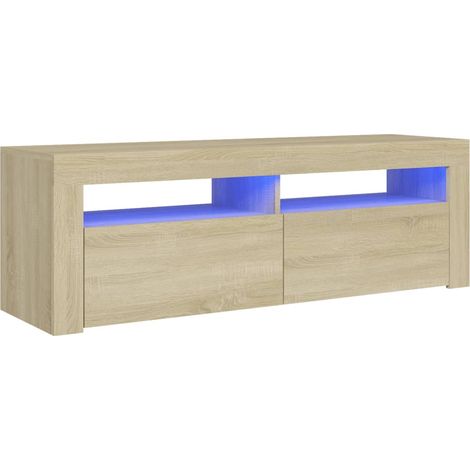 Soporte multimedia para TV estantería para televisión buffet para televisión comedor salón dormitorio con luces LED roble Sonoma 120 x 35 x 40 cm marrón 020026759