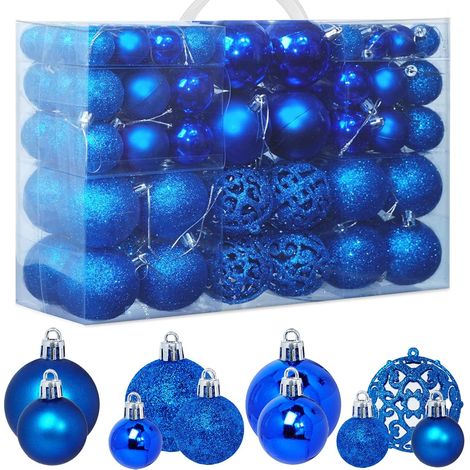 100Pcs Boules de Noël, Ensemble de Boules à Suspendre Décoratives pour Décorations d'arbre de Noël de Vacances, Bleu