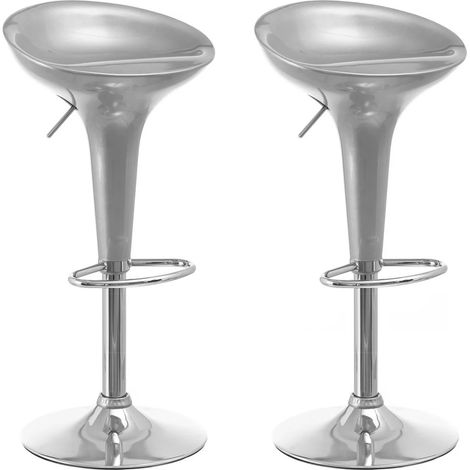Set 2 Sgabelli Cucina Regolabile Acciaio e ABS Sgabello Girevole Silver Casa Bar (1/5)