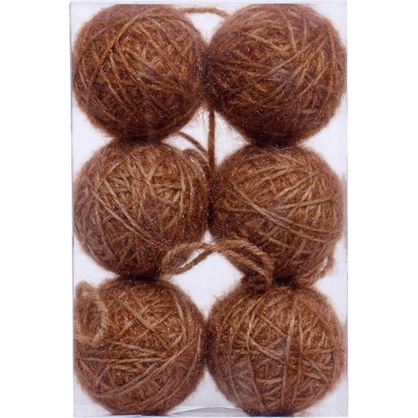 Boules De Noël - Laine Et Mousse - 6 Pièces - 6 Cm - Décoration Pour Arbre De Noël - Rustique - Avec Cordon (1/5)