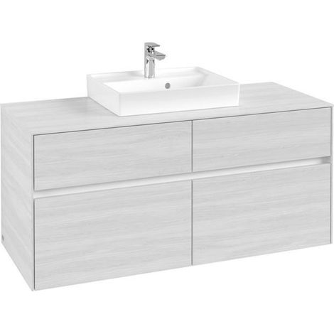 Lavabo VB US Collaro 1200x548x500mm, 4 tiroirs, avec meuble sous-vasque intégré en bois blanc.