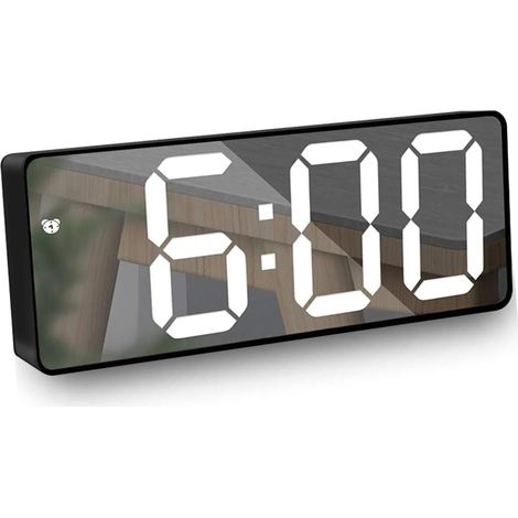 Reloj despertador digital, espejo LED, control por voz, indicador de temperatura, formato 12/24 h, brillo ajustable, dormitorio, oficina (1/5)