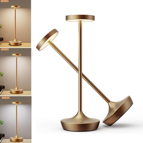 Lampe de table de bureau dorée 2 pièces, veilleuse alimentée par batterie rechargeable, lampe de table à gradation continue 3 couleurs, lumière LED (1/5)