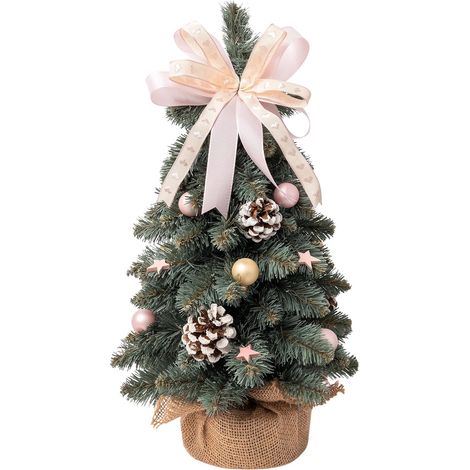 Albero di Natale Predecorato 40cm - Rosa, Base Legno (1/5)