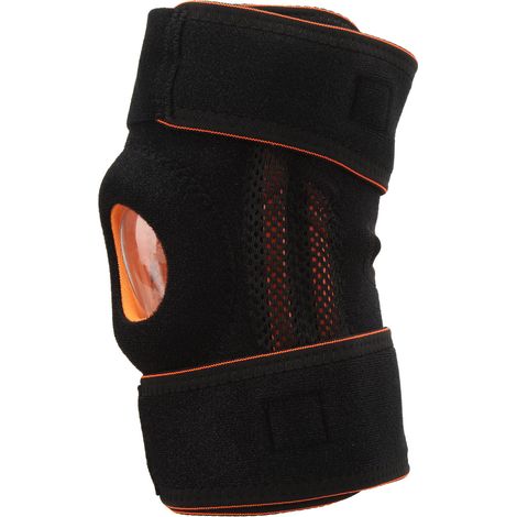 Schwarze Unisex-Sport-Kniebandage, verstellbar, mit Silikonfeder, offene und hohle Ausführung (1/4)