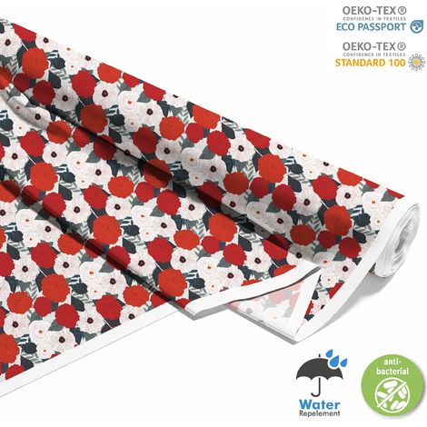 TESSUTI DECORATIVI PER ESTERNI OXFORD - Motivo fiori bianchi e rossi I DX569 (1/5)