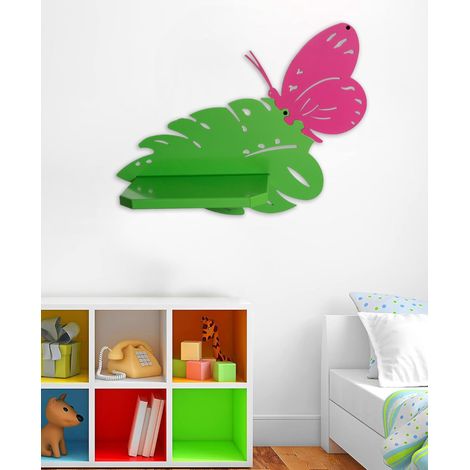 Étagère Murale pour Chambre d'enfant – Design Papillon – Étagères murales pour Chambre à Coucher des Enfants – Fabriqué en métal – Étagère colorée pour Livres et Jouets (1/5)