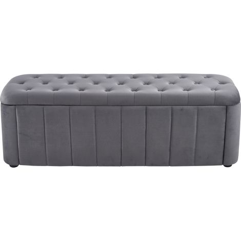 Panca contenitore in velluto grigio scuro 132 x 47 x 44 cm con seduta imbottita (1/5)