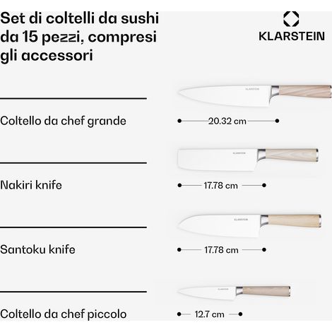 Klarstein Shibui - Set di coltelli da sushi  15 pezzi  4 coltelli con pratici accessori