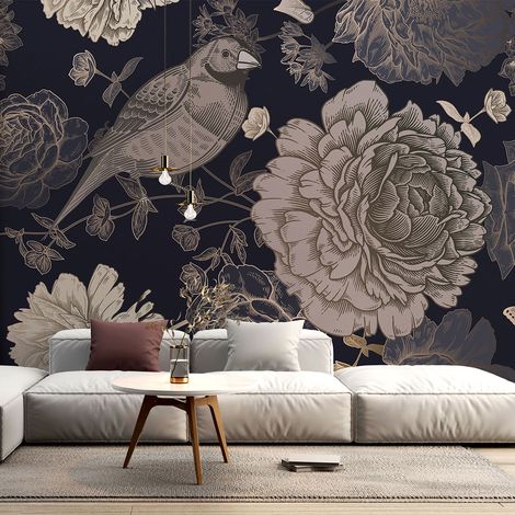 Papier peint panoramique - Fleurs Oiseau - 130 cm x 87 cm (1/4)