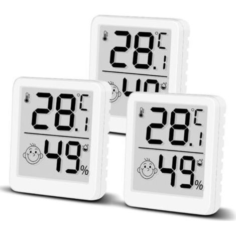 Lot de 3 thermomètres hygromètres numériques avec smiley et écran LCD pour l'intérieur - Mini humidimètre - Capteur de température haute précision pour chambre de bébé, intérieur, bureau, salon (3) (1/5)
